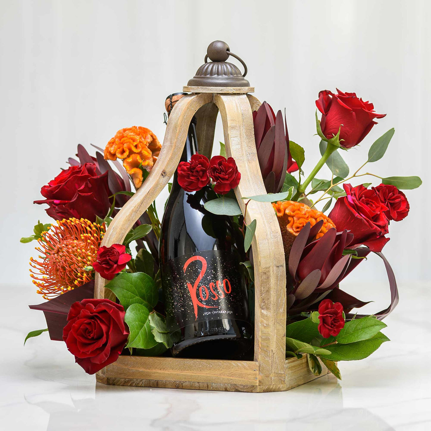 Rosso & Roses Lantern - Small (Includes Flowers)