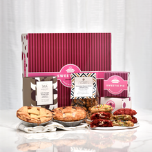Load image into Gallery viewer, fresh gourmet cookies, tarts, dark chocolate sponge toffee, and chocolate peanut butter caramel corn gift box