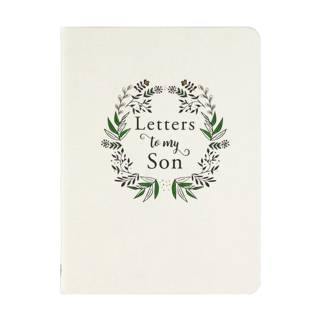 Letters to My Son deluxe cloth journal with a wreath design on a cream cover