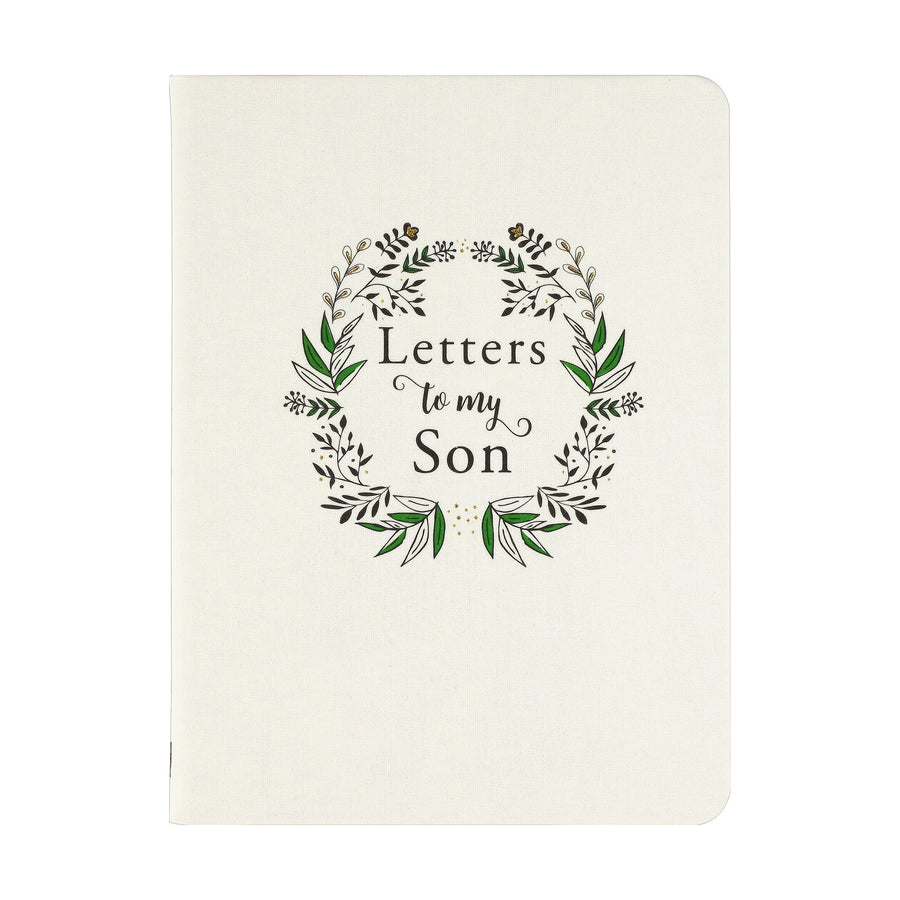 Letters to My Son deluxe cloth journal with a wreath design on a cream cover