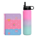 Tie dye charmed jelly journal with a pink to teal ombre water bottle