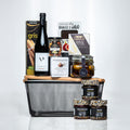 Artisan Collection medium wire basket with wine, brie, preserves, olives and a serving board