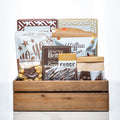 Canadian Cravings medium wooden crate with mixed nut brittle, fudge, popcorn and maple treats