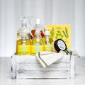 Citrus and Shine gift crate with citrus scented hand wash, spray, cloths and a candle