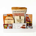 Kosher Kravings gift box with aged white cheddar crisps, almond roca, nuts and preserves