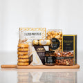 Mini Feast gift board with salted pretzels, brie, kettle corn, Ferrero Rocher and crackers