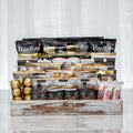 One For All medium gourmet gift basket, a tiered crate of Hardbite chips, chocolates and snacks