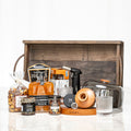 Smoked Whiskey Experience wooden crate with a smoking kit, glassware, snacks and bar tools