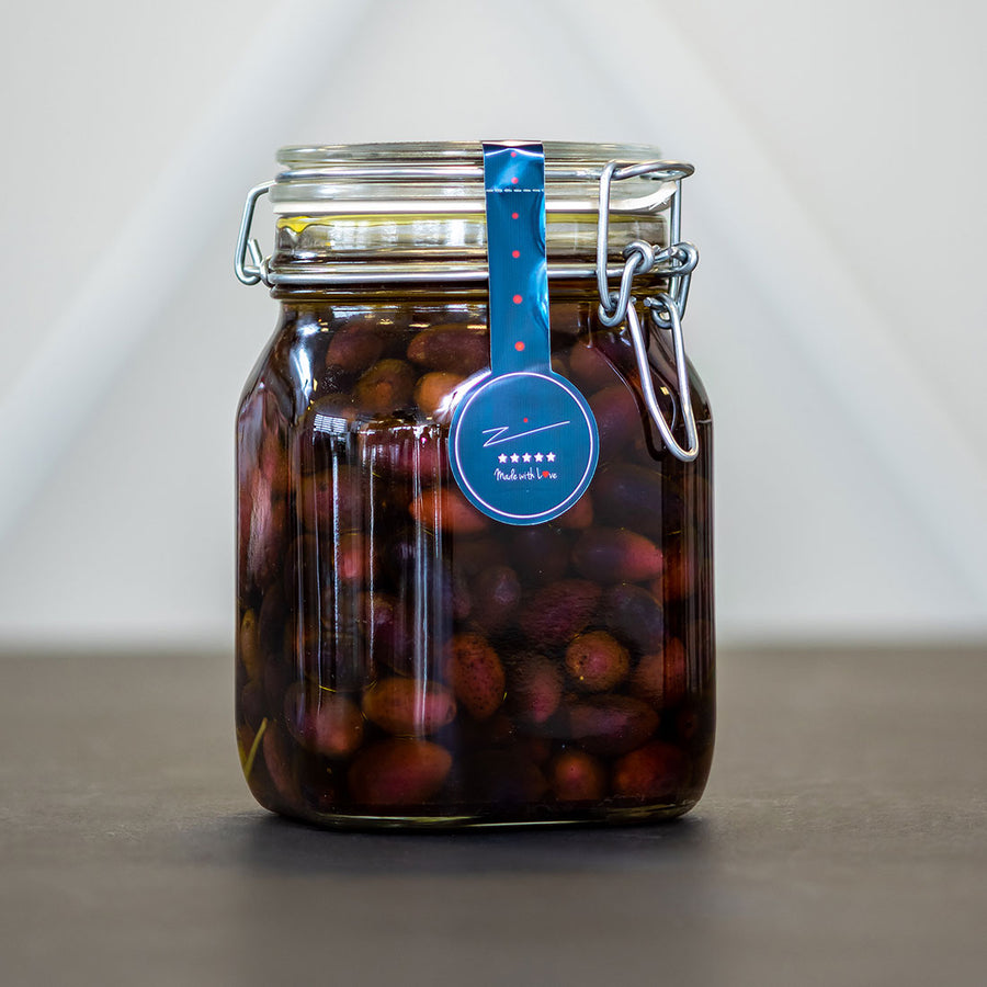 1 L clasp jar of My Mother's marinated olives in oil