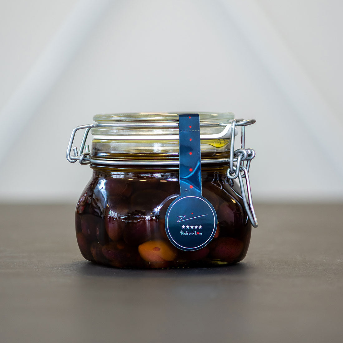 500 mL clasp jar of My Mother's marinated olives in oil