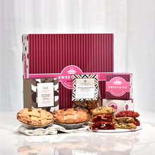 Load image into Gallery viewer, fresh gourmet cookies, tarts, dark chocolate sponge toffee, and chocolate peanut butter caramel corn gift box
